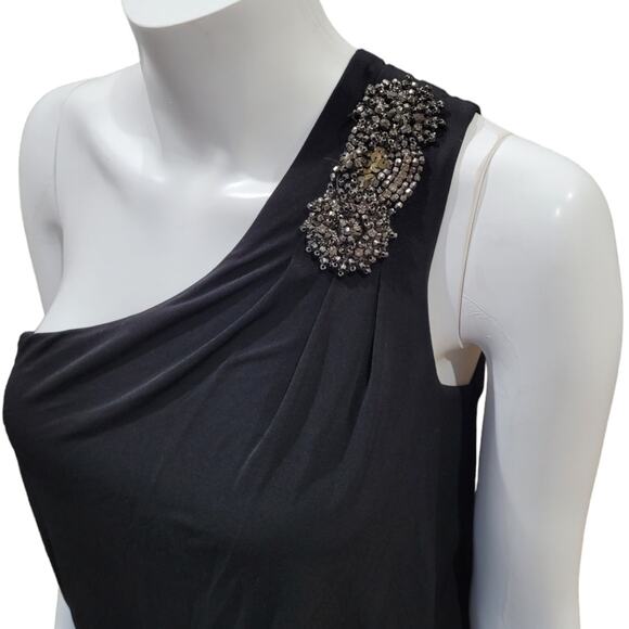 Jodi Kristopher Black Single Shoulder Rhinestone Dress Sz Small Draped Formal - Picture 4 of 10